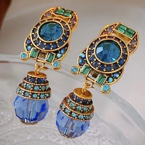 Pair of Inlaid Faux Jade 18K Gold Plated Dangle Costume Earrings (NWT)